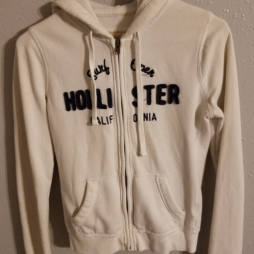 Y2K White/Navy Hollister Zip up Hoodie